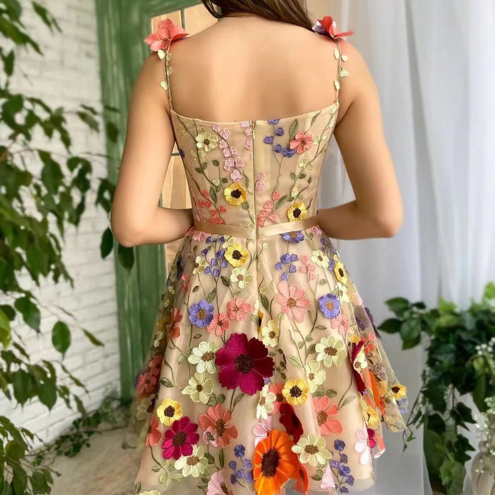 new european and american cross-border  independent station women's 3d floral embroidered bodycon sexy dress