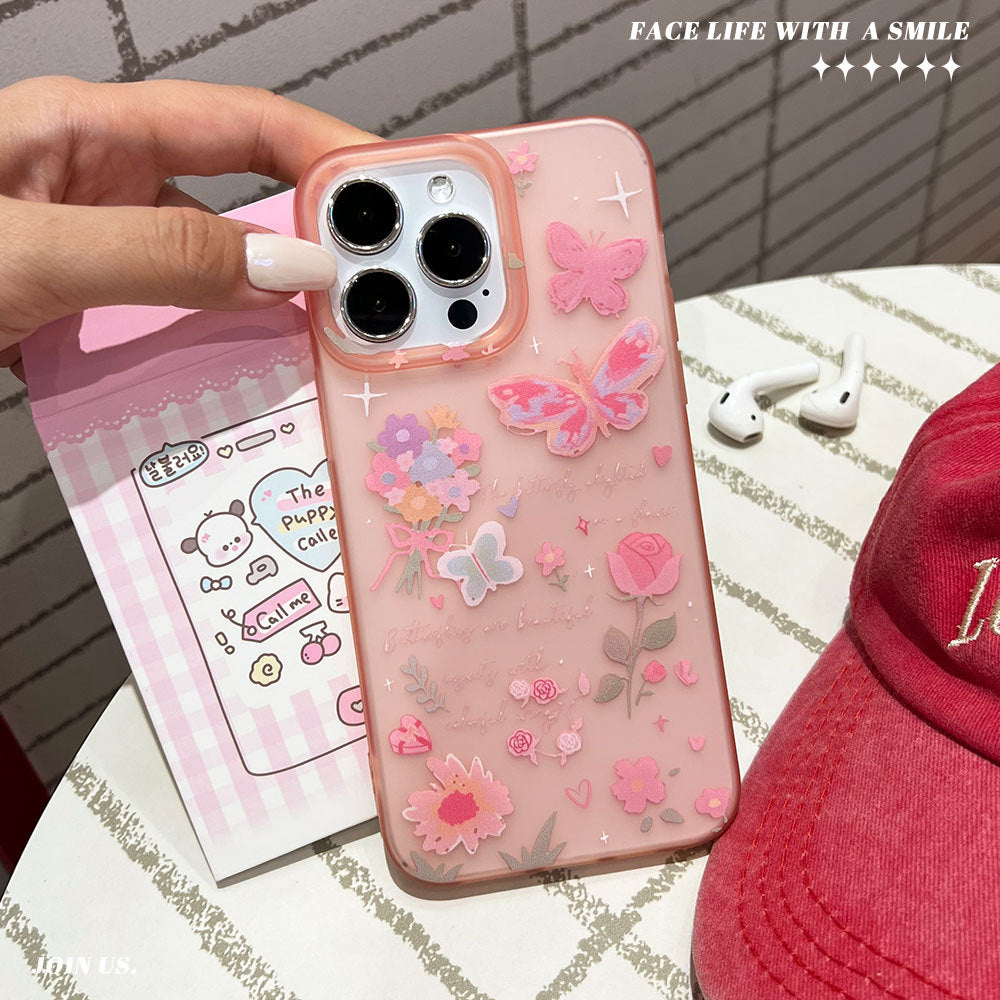 High-end graffiti garden suitable for apple 17promax mobile phone case transparent pink european and american style iphone16 protective case