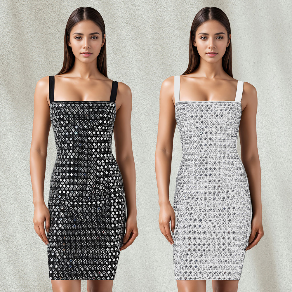 C7198 cross-border   fashion women's sexy dress slim fit rhinestone embellished cami dress