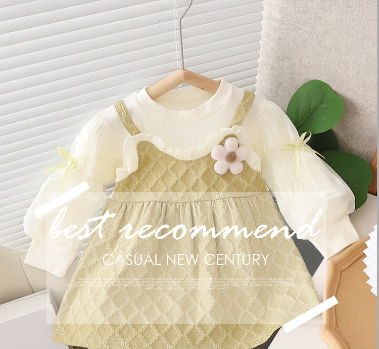Girls' korean style dress  new fashionable toddler girl bubble sleeve princess dress spring and autumn long sleeve dress