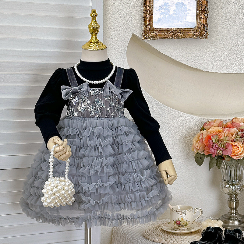 Girls' dresses: new autumn  collection - elegant fleece-lined birthday dress for little girls, super fairy tutu princess dress for children