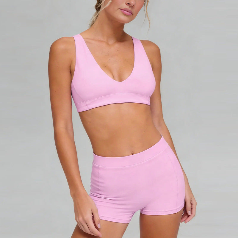 new arrival push-up bubble wrap belt chest pad running sports intimates bra high waist three-quarter shorts yoga suit