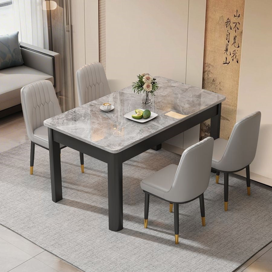 Nordic rock slab dining table and chair set - minimalist modern rectangular faux solid wood home dining table for small spaces