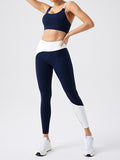 color block fashion pilates yoga set for women with built-in bra, slimming outdoor fitness apparel