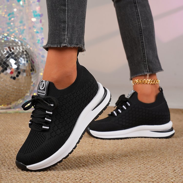 Autumnew arrivalcasualflatsflying mesh breathable flats wedge thick solecasual shoes exportplus size mesh shoes
