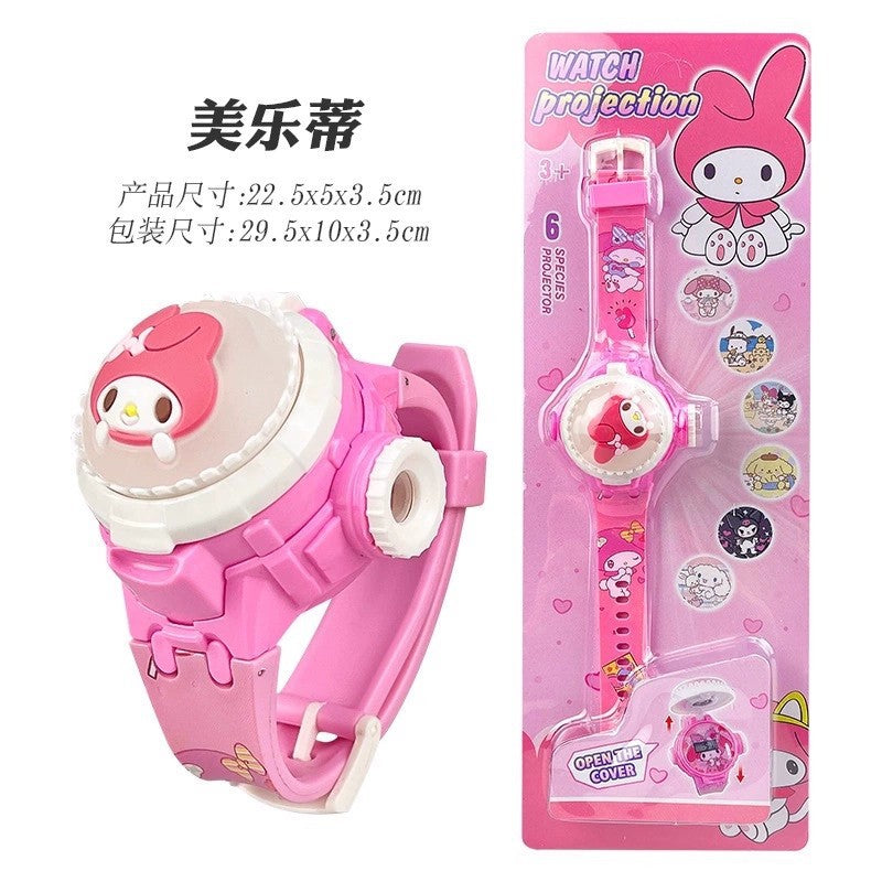Tiktok live stream rotating colorful lights music hello kitty unicorn cartoon children's toy watch flip cover toy watch gift
