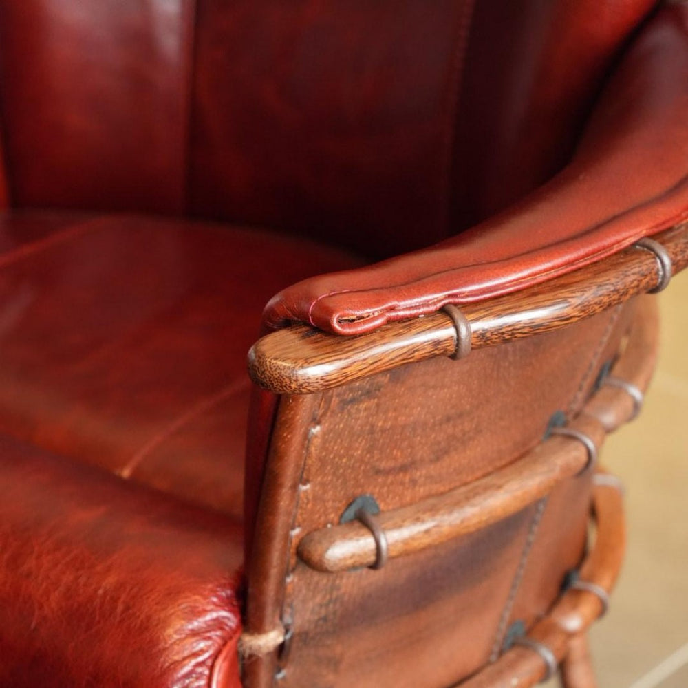 Haodin palm tea room host chair sofa chair living room light luxury red dining chair handmade cowhide tea room chair