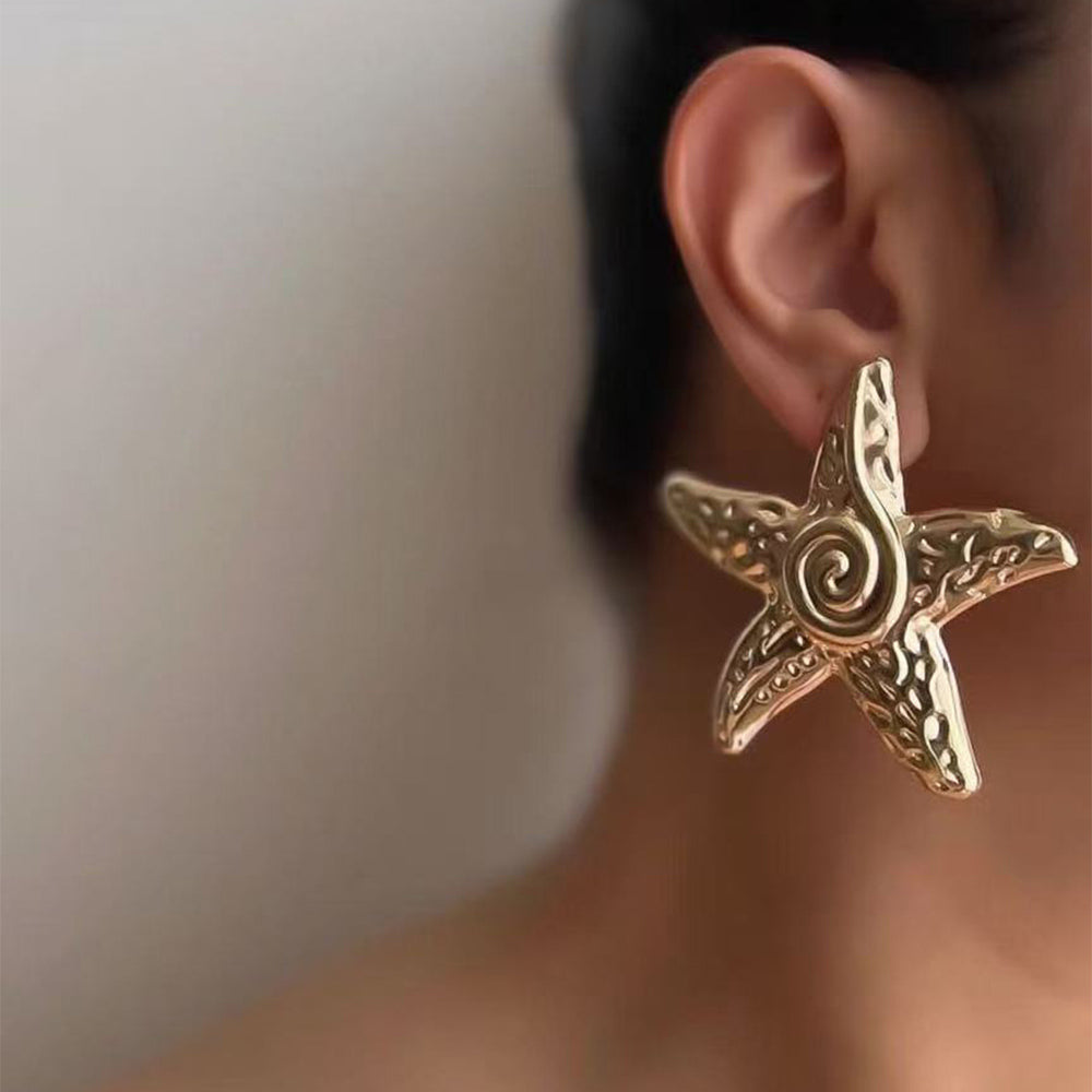 Wholesale seaside earrings: cross-border summer ocean resort style alloy starfish earrings for women - european and american niche exaggerated dangle earrings