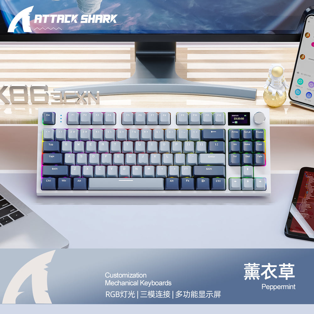 Attack shark k86 mechanical keyboard - wireless tri-mode bluetooth rgb display customizable hot-swappable mechanical keyboard