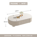 Cream oval rock slab coffee table - new living room design for small spaces, modern minimalist, high-end light luxury with storage