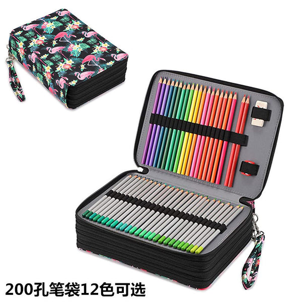 's new large-capacity PU pencil bag student stationery bag 200-hole art painting storage bag art bag