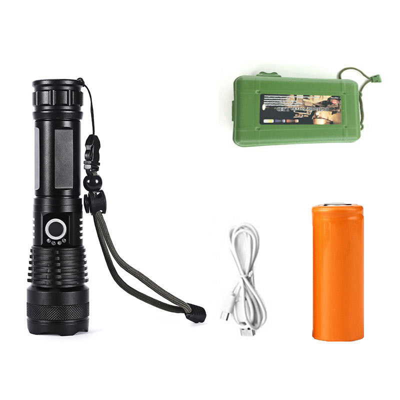 Customized XHP50 strong light flashlight USB rechargeable aluminum alloy flashlight, outdoor telescopic zoom waterproof flashlight