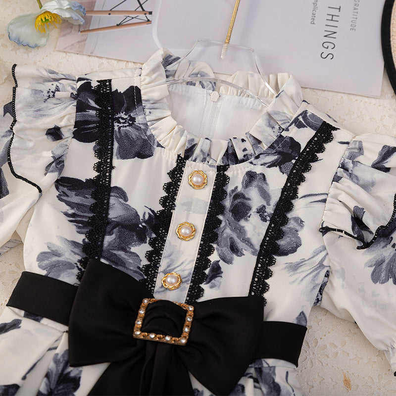 Custom girls' dress - ink wash painting princess style - birthday chic short sleeve chiffon dress - perfect for little girls - cross-border e-commerce