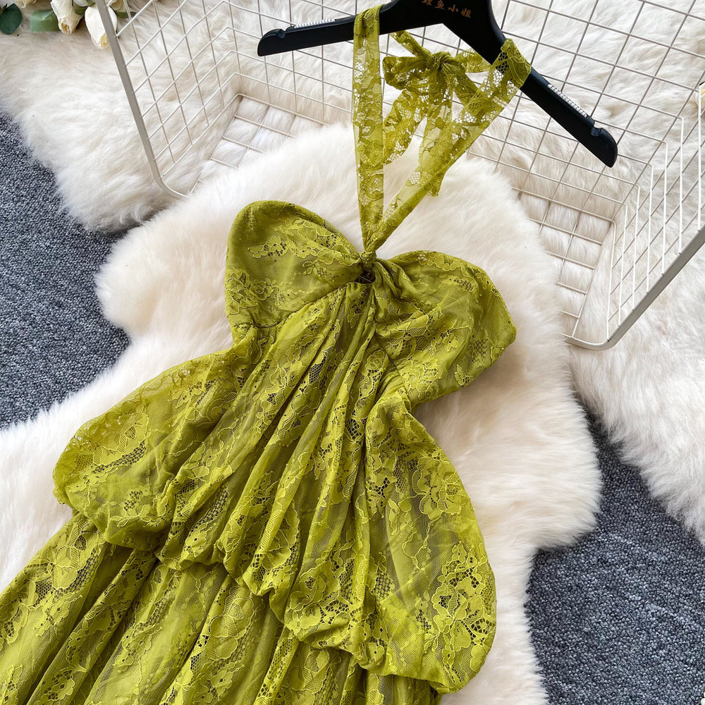 French chic lace cami dress - women's summer elegant high-waisted a-line maxi dress - vacation style