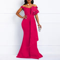 spring/summer new arrival: cross-border ins style irregular lace off-the-shoulder handmade ruffle beaded bodycon dress
