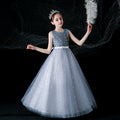 Custom children's long wedding dress gown tulle princess dress for girls ages 3-15, perfect for children's day performances