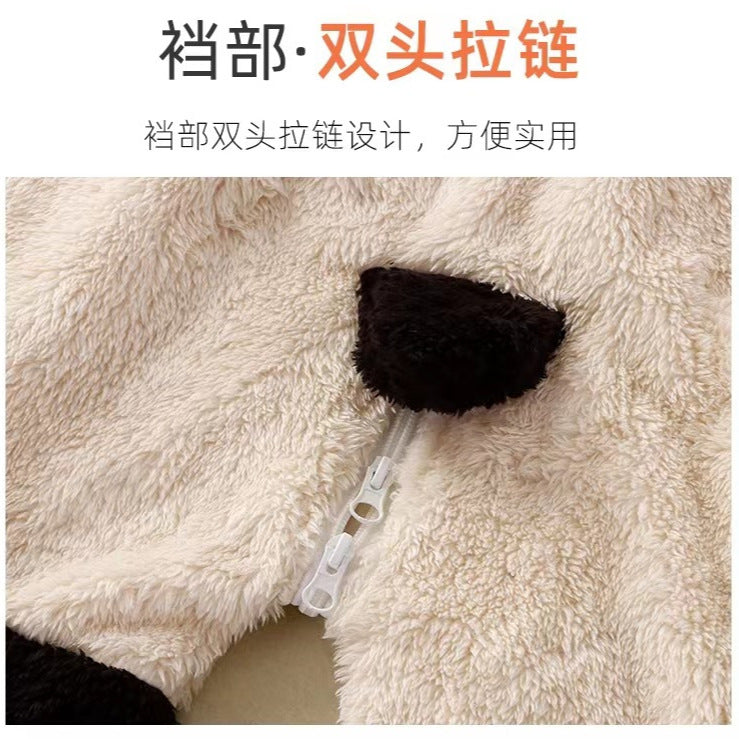 Baby cartoon bunny panda plush onesie infant cute warm clothes toddler romper home jumpsuit