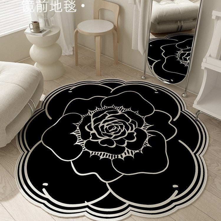 Camellia special-shaped carpet, living room light luxury premium floor mat, bedroom, cloakroom, foot mat, makeup room, study, rotating chair cushion