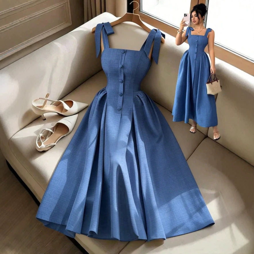 cross-border fashion sleeveless waist a swing halter dress women's summer new floral slimming look skirt
