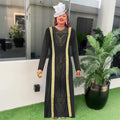 African  spring women's clothing   gold embroidery hotfix rhinestone beaded v-neck dress