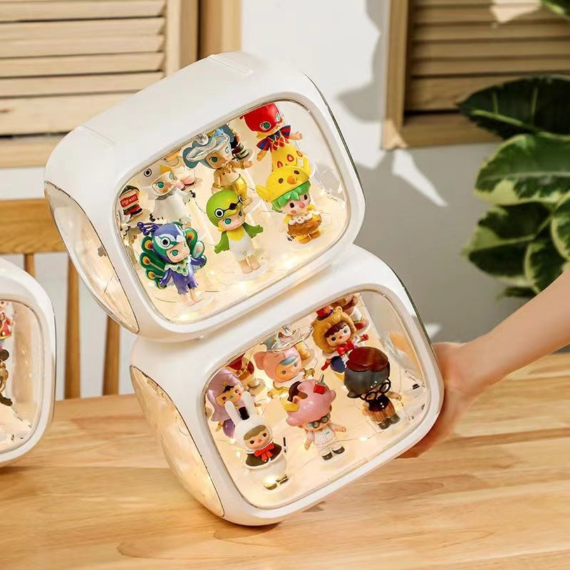 Customized blind box figure POP MART toy storage box with lamp display stand acrylic cartoon plastic space capsule