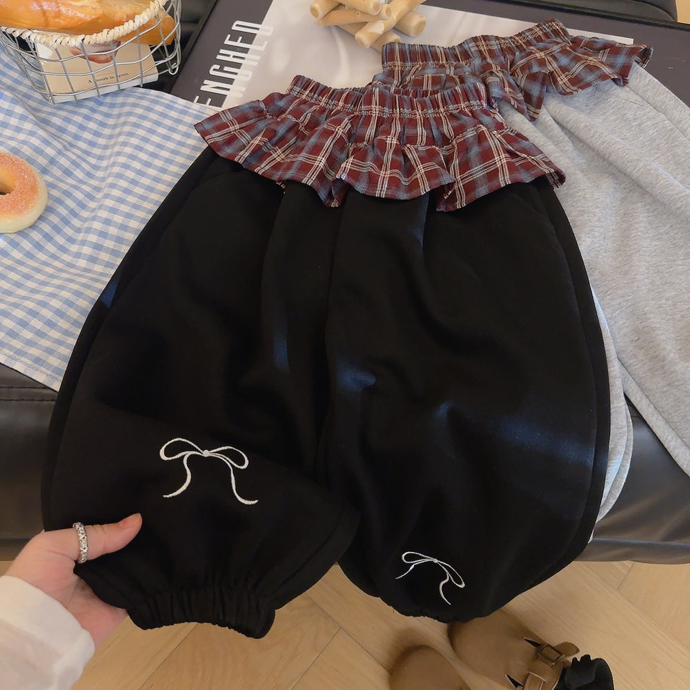 Kids sweatpants girl spring & fallembroidercasual pants loose scimitar pants small and medium-sized children drapedcasual baby girl sweatpants