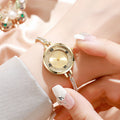 girls watch with small diamonds round preppy style elegant dial decoration lazy pull-out small bracelet women's watch