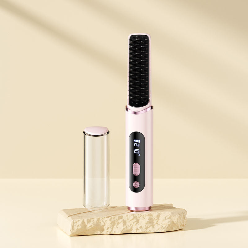 Wireless mini rechargeable hair straightening comb usb model cross-border negative ion portable hair straightening cold air curling comb does not hurt hair