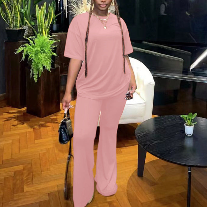 Fashionsuit women's cross-border loose t-shirt longloose pants elegantwork clothingtwo-piece set women's two piece set