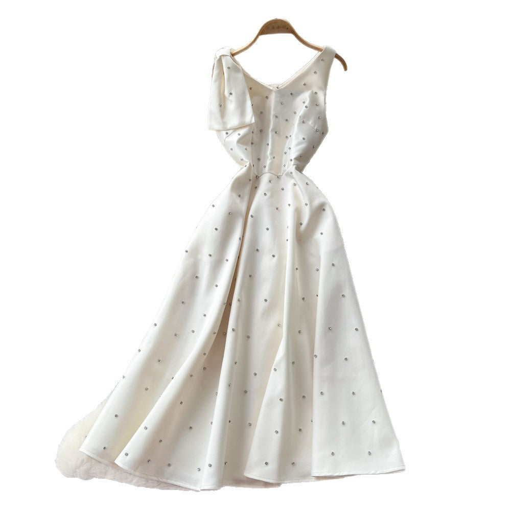 Accessible luxury thousand gold style sleeveless a-line dress women's spring elegancehigh waistslimming lookelegant celebrity banquet dress