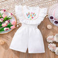 Girls' (toddler) romper, summer round neck embroidered smocked romper