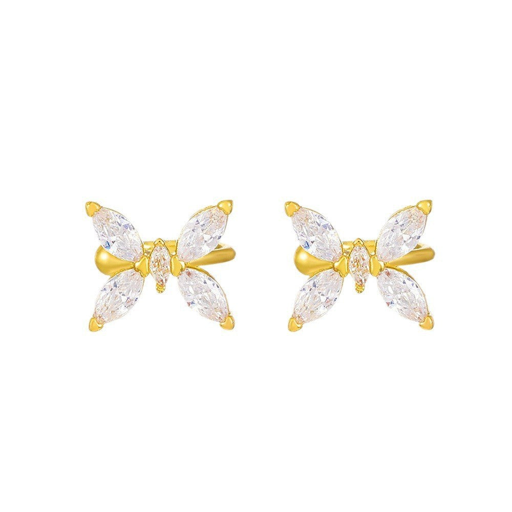 14k real gold mini exquisite zircon small butterfly ear clip without piercing 2025new arrivalpopular fairy ear clip for women