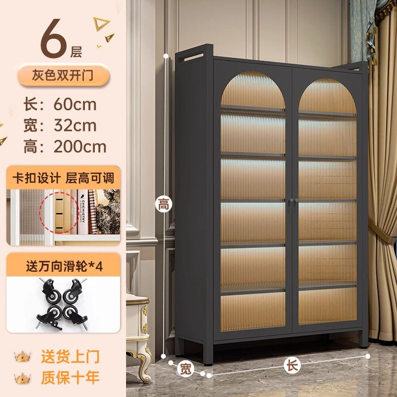 Household kitchen storage cabinet floor-standing multi-layer double door cabinet microwave dish storage cabinet movable storage rack