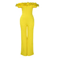 D523  european and american style sexy bodycon solid color off-the-shoulder ruffle trim short sleeve jumpsuit
