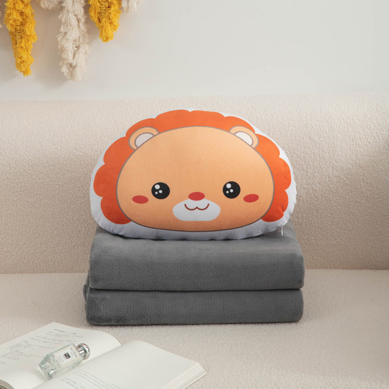 Cartoon plush pillow blanket 2-in-1: foldable throw pillow, quilt, car blanket, office flannel air conditioning blanket