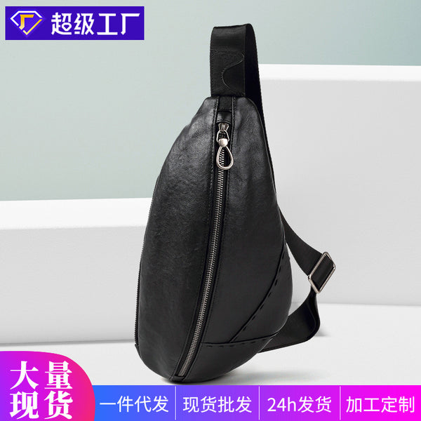 New men's vertical leather breast bag men's casual sports messenger bag retro first-layer cowhide shoulder bag men's bag
