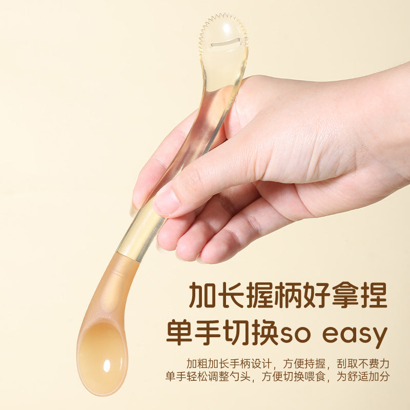 English Card Baby Silicone Spoon Baby Fruit Scraper Mud Spoon Infant and Toddler Supplementary Food Feeding Tableware Double Head Puree Spoon
