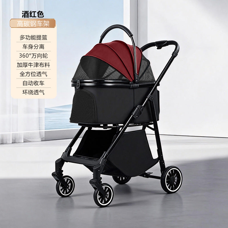Pet stroller - lightweight, foldable, detachable - portable, shock-absorbing, and breathable for small to medium-sized dogs and cats