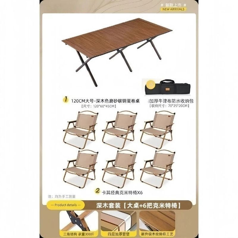 Camping table outdoor multi-functional foldable camping table and chair suit stall table portable plaid camping chair no