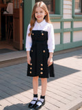 Girls' dress, button-down collar patchwork dress + belt