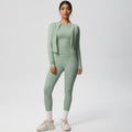European and american nude feel solid color slim-fit top, jacket, and yoga outfit - quick-dry activewear three-piece set for outdoor leisure, running, and fitness
