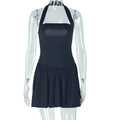 European and american style ins foreign trade women's fashionable solid color dress sexy spaghetti strap off-the-shoulder sleeveless backless a-line dress