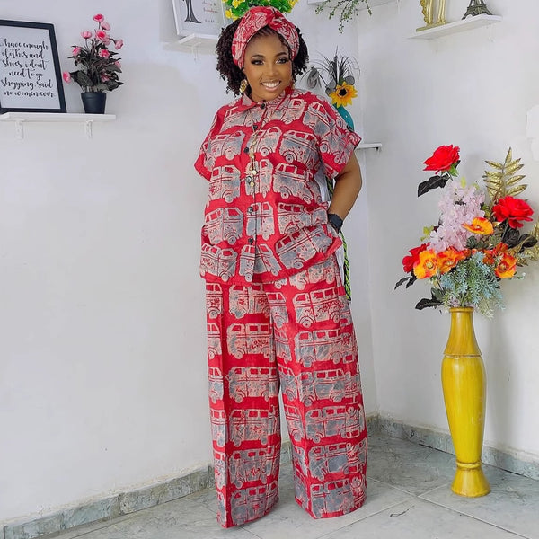 European and American suits women's lapel collar short-sleeved printed cardigan shirt casual trousers African foreign style fashion new two-piece set