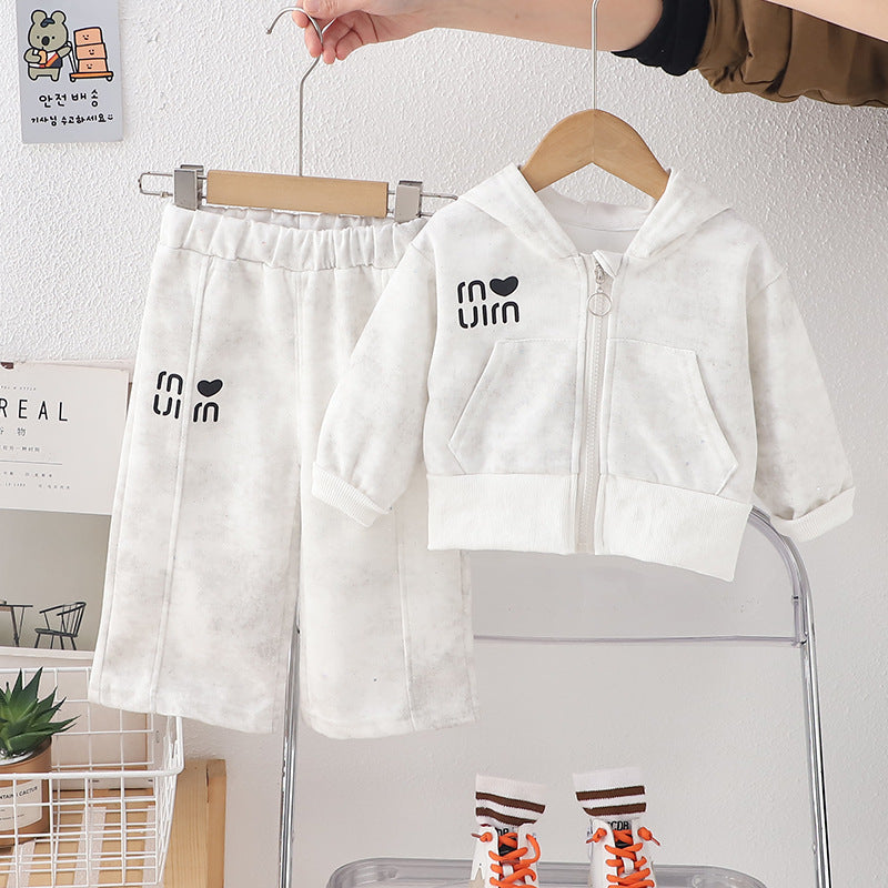 Autumgirlfashiontrendypreppy styleloosecasualsuit hooded cardigansweatshirtstraight-leg sweatpantstwo-piece set