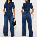 Fashion jumpsuit women's new arrival hot selling dark blue fashionableelegant jumpsuit denim pants washed stretch jumpsuit