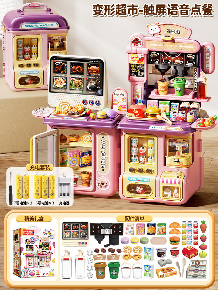 Kids' pretend play toys - realistic supermarket, coffee shop, and convenience store playset with cash register and water dispenser - educational birthday gift for boys and girls