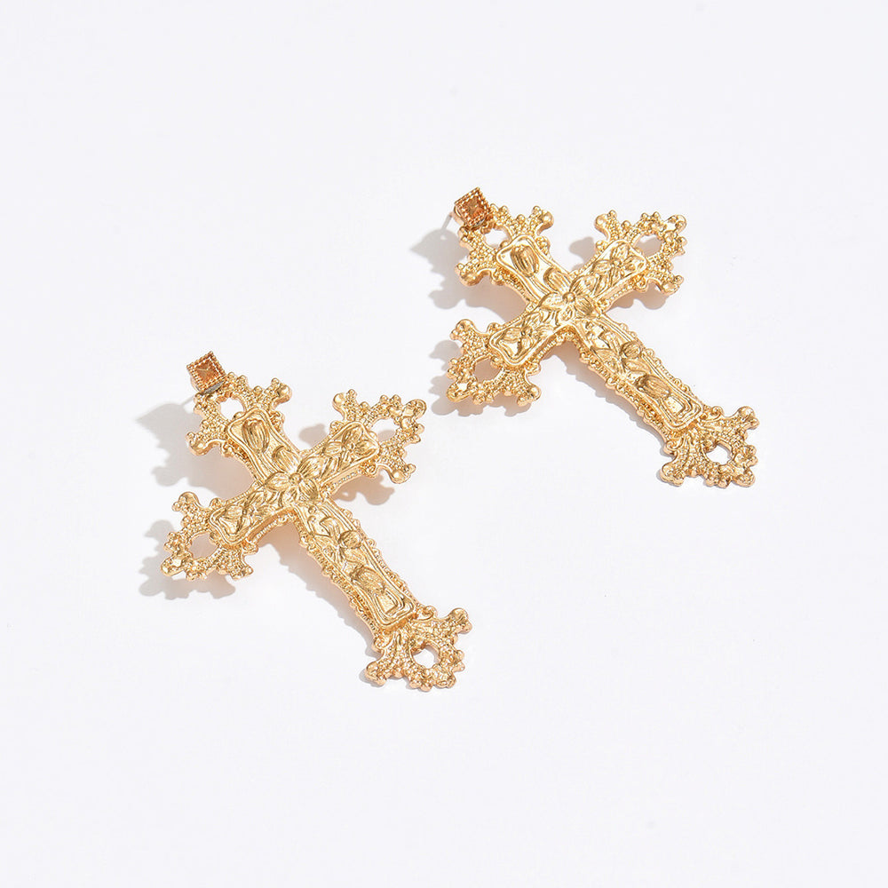 Wholesale metal cross earrings - cross-border hot seller, alloy accessories, women's fashion, vintage, niche, hollow flower earrings