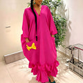 African-inspired new party dress: v-neck batwing sleeve robe with pocket and bow detail