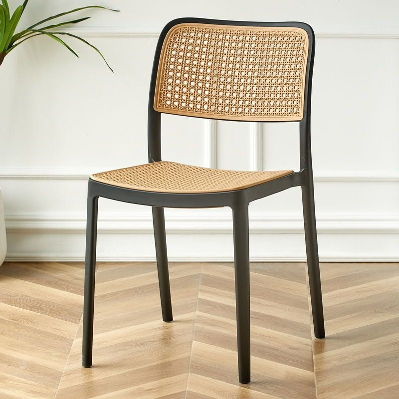 Nordic dining chair, rattan-effect plastic chair, outdoor & home use, stackable, trendy backrest chair, casual computer desk chair