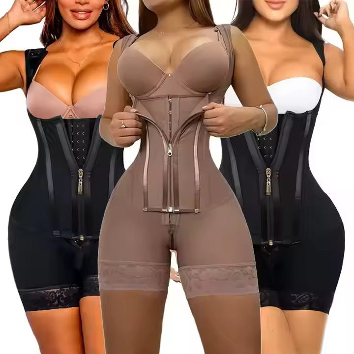 New arrivalfashionplus size shapewear 13 fishbone waistband reinforced double layer tummy control hip lift zipper open jumpsuit